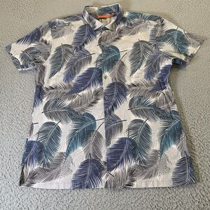 Tori Richard Hawaiian Shirt Mens Large Button Up Blue Tropical Leaves‎ Pocket
